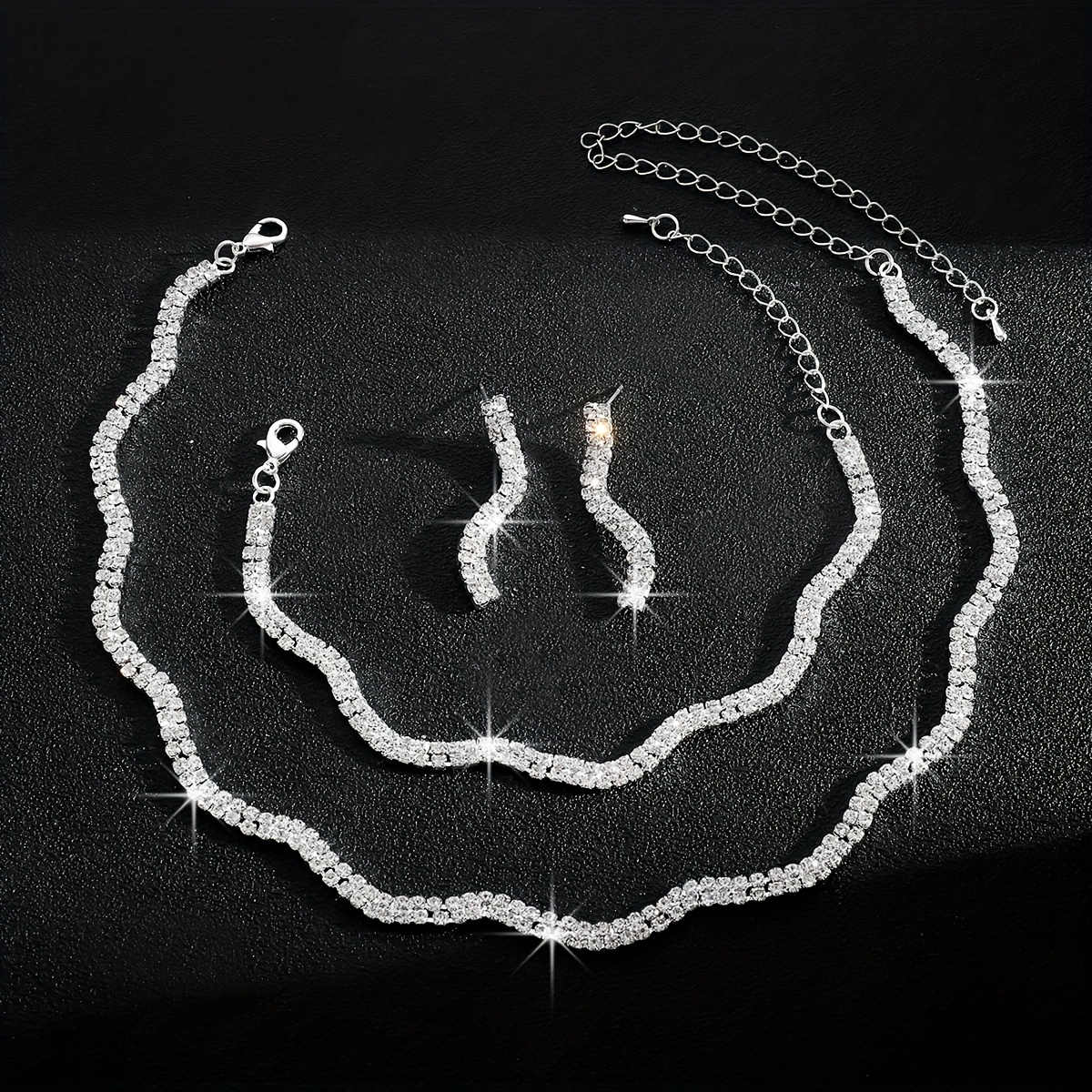 Rhinestone Wave 3-Piece Bridal Jewelry Set